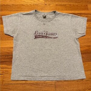 Vintage 90s Levi’s Womans Medium Cropped 18x20 Gray Graphic Baby Tee T Shirt